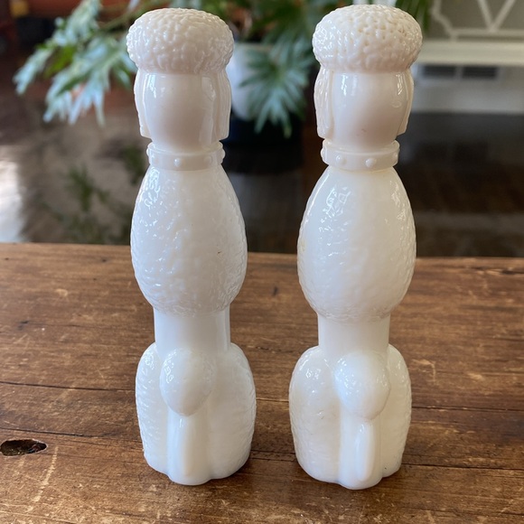 Vintage Avon Milk Glass White French Poodle Perfume Bottle Set of 2 - Picture 3 of 7